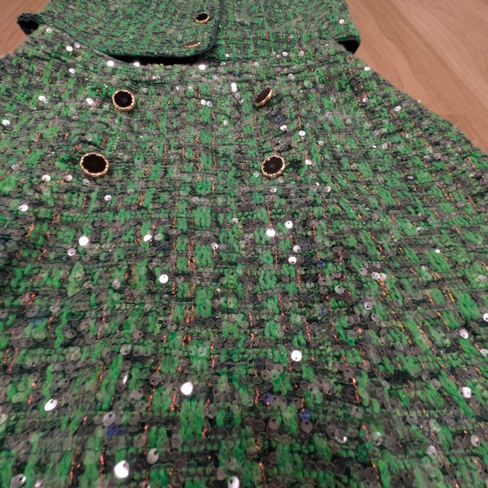 Anthropologie Maeve Green Sequin Tweed Two-Piece Skirt Set - Picture 2 of 9